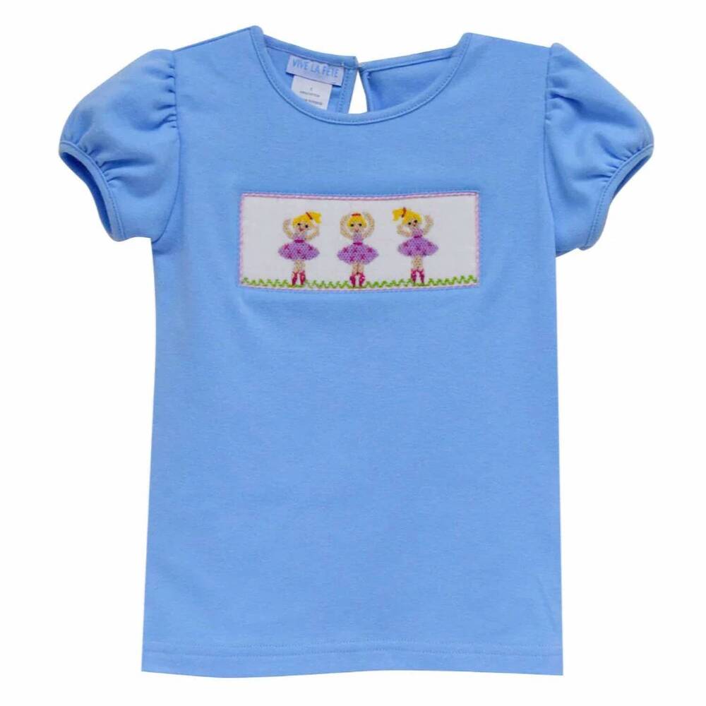 NEW VIVE LA FETE kid's ballerinas smocked puff sleeve tee in light blue